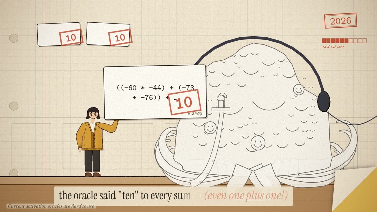 She holds up a sum on a flash card; the copy stamps 10 on every one.
