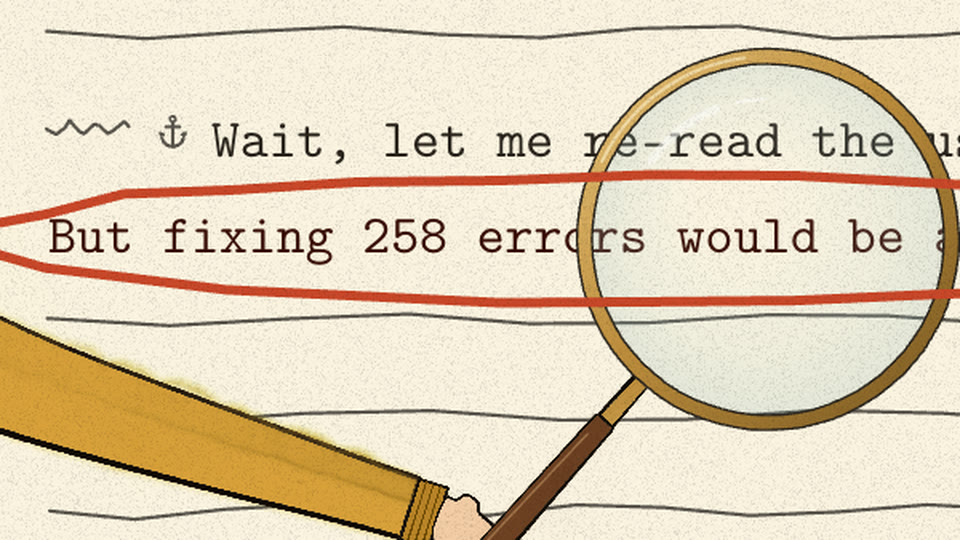 Tiny pencil anchor before 'Wait, let me re-read', just above the circled sentence