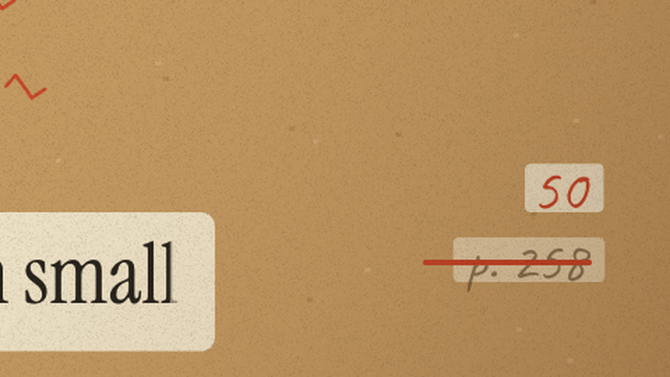 Page number 'p. 258' struck through in red, with 50 written above