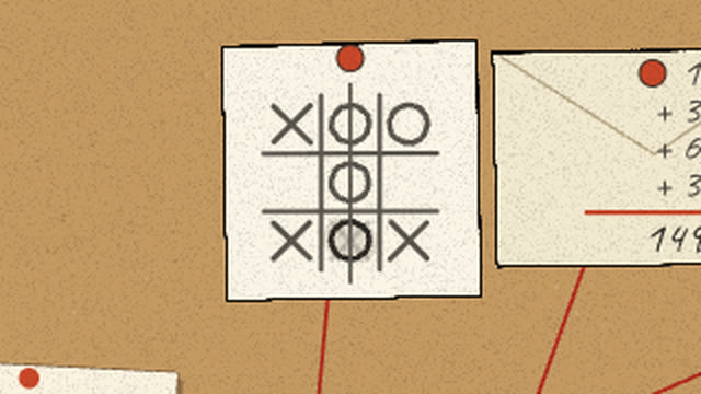 Tic-tac-toe where X's bottom-middle is rubbed out and an O drawn over it