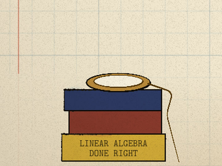 Pocket watch on a book stack; bottom yellow book reads LINEAR ALGEBRA DONE RIGHT