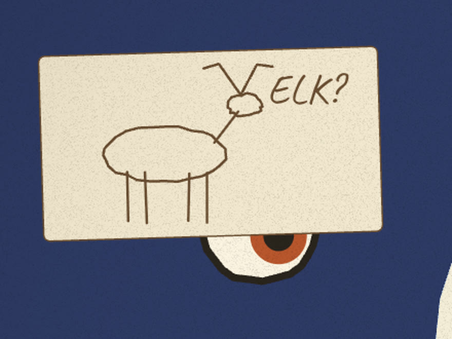 Margin doodle of an elk captioned ELK?