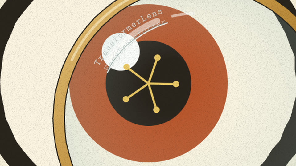 Five gold spokes, a five-pointed star, in the creature's pupil under the lens
