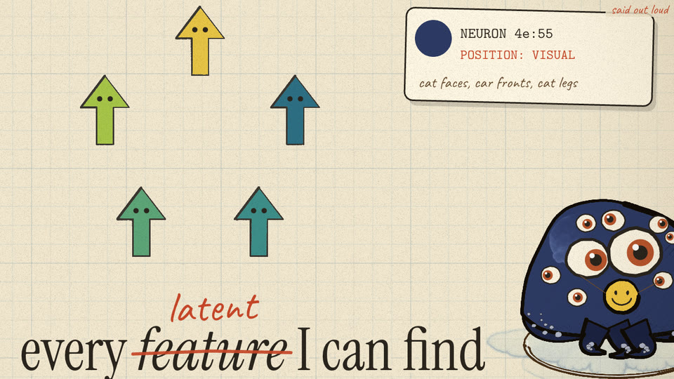 Lyric 'every feature I can find' with feature struck out, latent written above