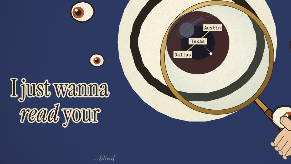 Pupil graph Dallas to Texas to Austin; ...blind pencilled below the lyric