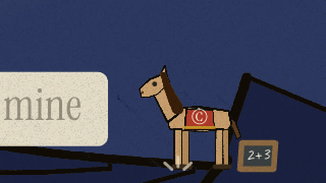 Toy horse in a © saddle blanket taps a hoof beside a sums slate