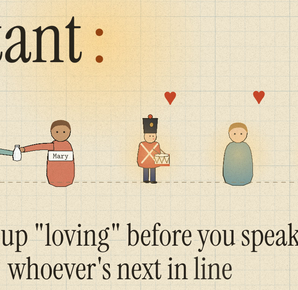 A tin drummer boy just past the Assistant colon, glowing, with a heart