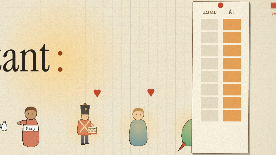 Two-column heatmap card, user column pale, A: column orange, beside the glowing colon