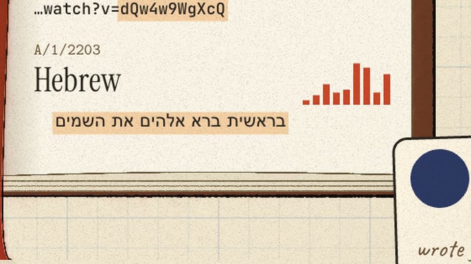 Dictionary entry Hebrew, its example בראשית ברא אלהים את השמים highlighted