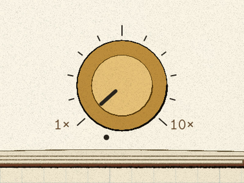 Brass knob just clicked from the off detent to 1×, scale to 10×