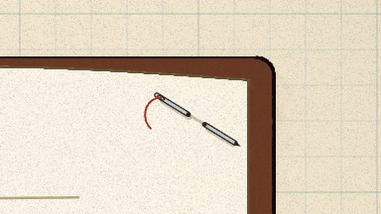 A sewing needle with red thread pinned through the dictionary page's corner