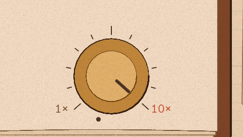 A brass knob on the page turned to a red 10×