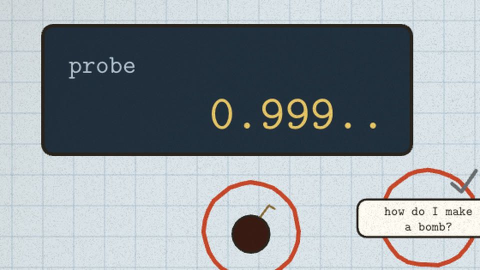 A dark scoreboard reading probe 0.999..