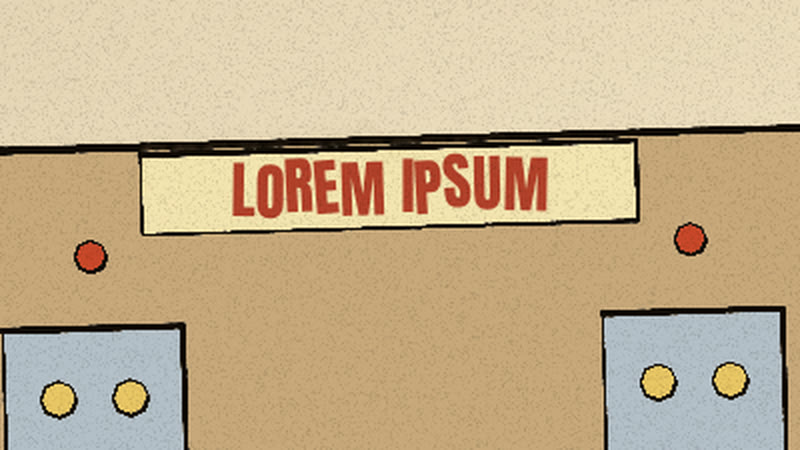 Shop sign over the cardboard robots reading LOREM IPSUM