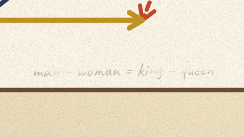 Faint half-erased man - woman = king - queen at the easel's foot