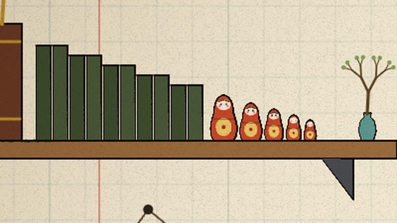 Stepped green Gemma Scope 2 volumes beside five nesting dolls on her shelf